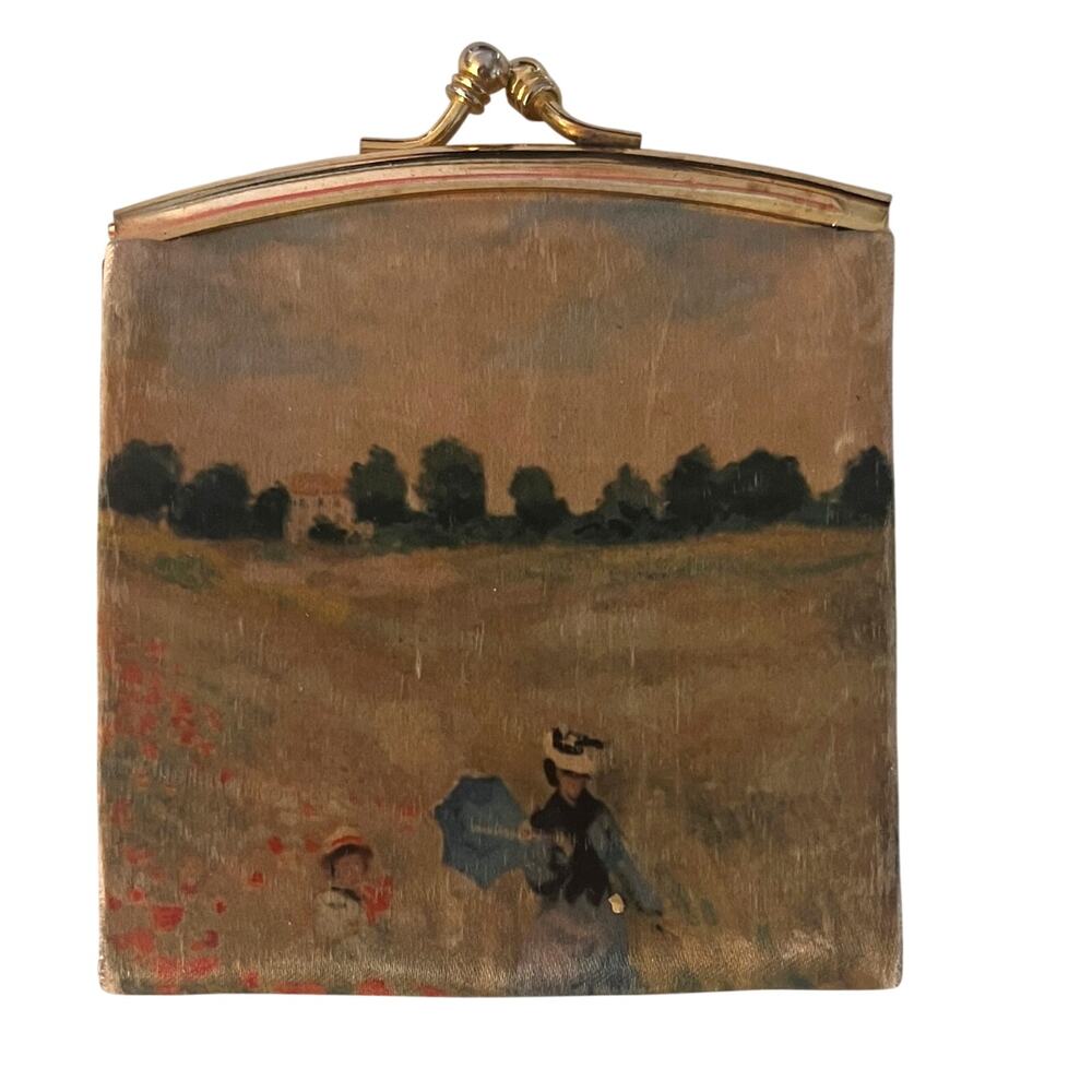 Vintage Made in Italy Monet Poppy Field Kiss Lock Coin Purse Retro Art Nouveau